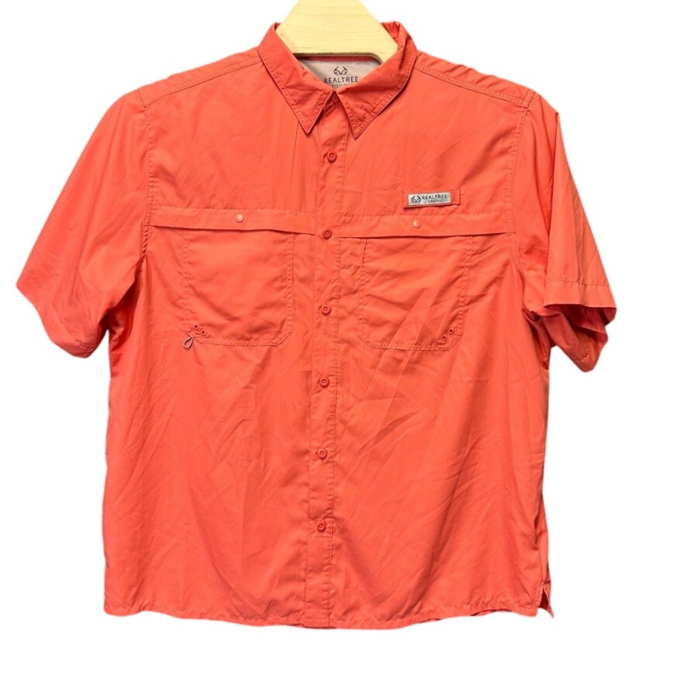 Realtree Fishing Mens XL Short Sleeve Button Down Shirt Deep Sea Coral TS10049